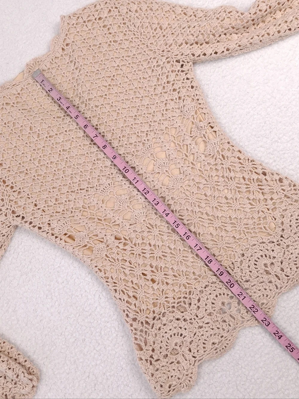 Spiegel vintage open crochet cardigan boho cottagecore festival slim fit beige - Picture 5 of 9